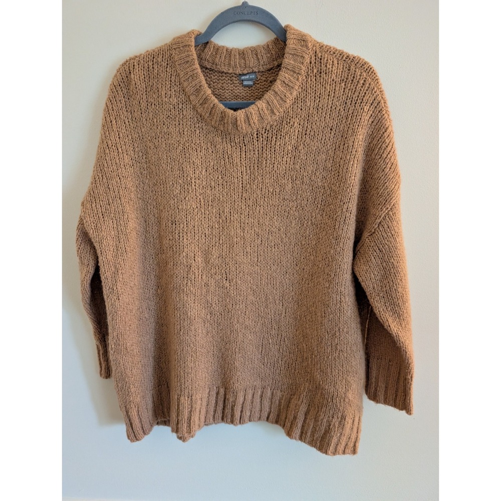 Aerie Womens XS Oversized Chunky Knit Wool Alpaca Blend Sweater Camel Brown